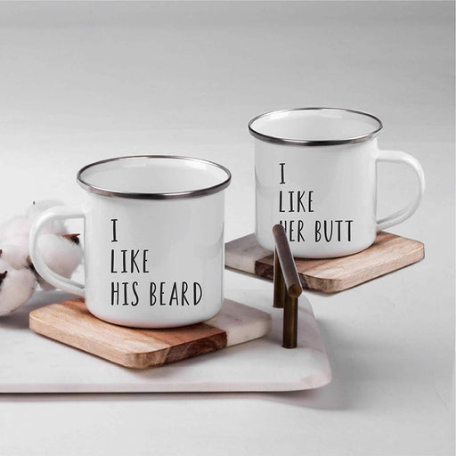 Stainless Steel Campfire Coffee Mugs Gift Set, I Like His Beard, I Like Her Butt-Set of 2-Andaz Press-