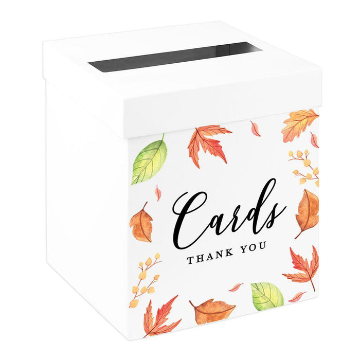 Sturdy White Wedding Day Card Box Wedding Gift Box-Set of 1-Andaz Press-Fall Autumn Leaves-
