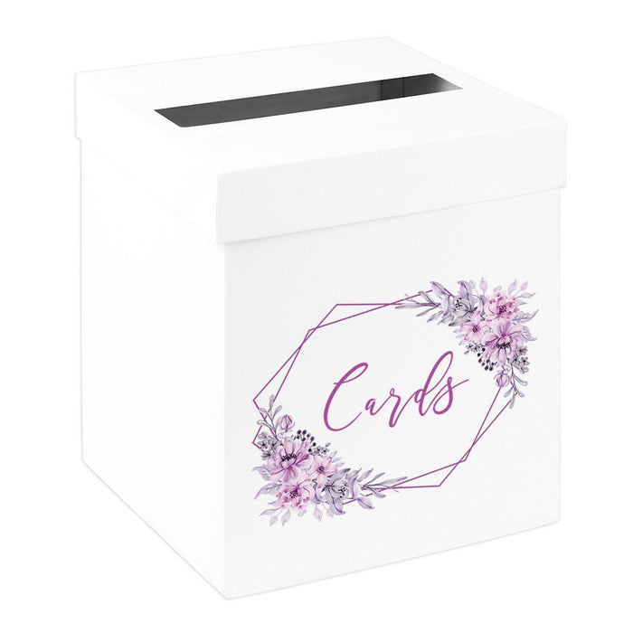 Sturdy White Wedding Day Card Box Wedding Gift Box-Set of 1-Andaz Press-Geometric with Lavender Florals-