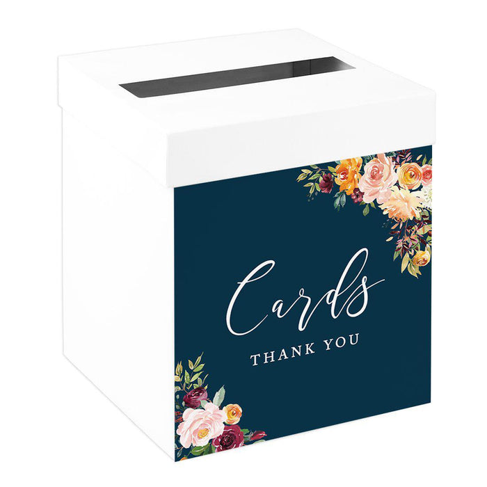 Sturdy White Wedding Day Card Box Wedding Gift Box-Set of 1-Andaz Press-Navy Blue Fall Florals-