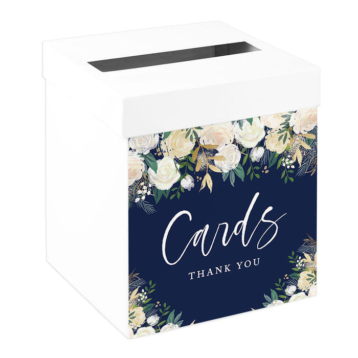 Sturdy White Wedding Day Card Box Wedding Gift Box-Set of 1-Andaz Press-Navy Blue with Cream Florals-