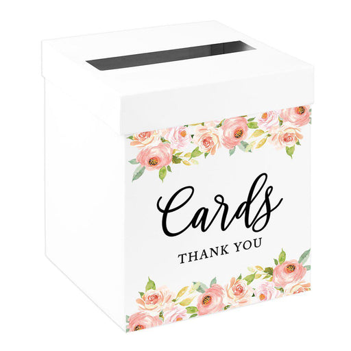 Sturdy White Wedding Day Card Box Wedding Gift Box-Set of 1-Andaz Press-Peach Pink Watercolor Florals-