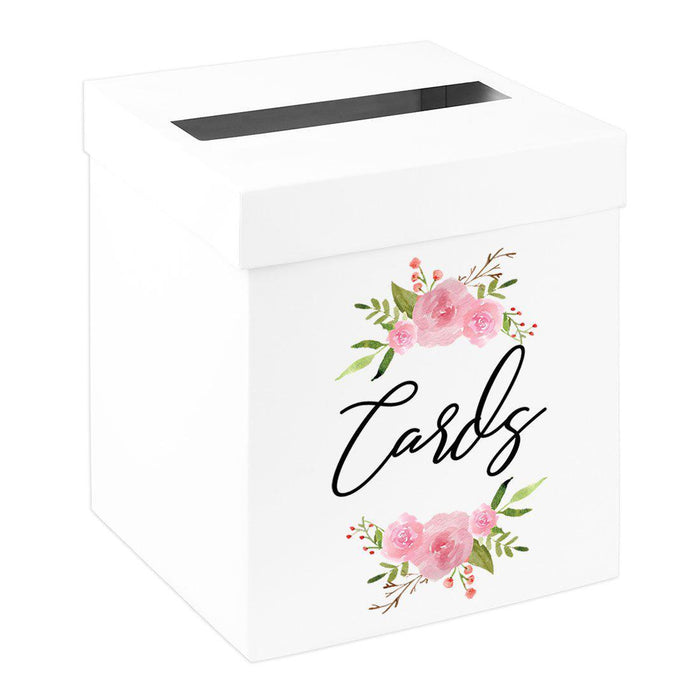 Sturdy White Wedding Day Card Box Wedding Gift Box-Set of 1-Andaz Press-Pink Watercolor Floral Wreath-