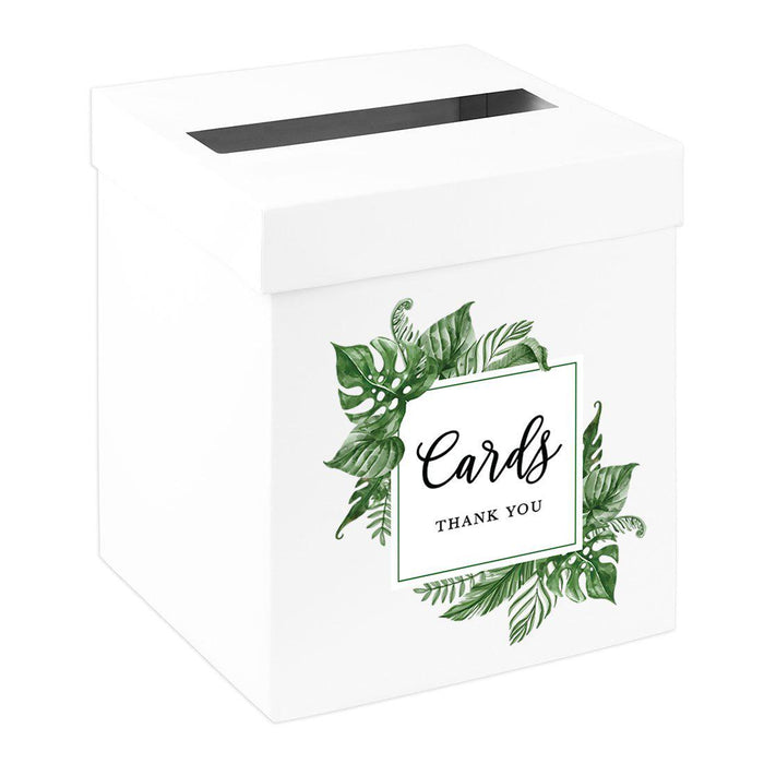 Sturdy White Wedding Day Card Box Wedding Gift Box-Set of 1-Andaz Press-Tropical Monstera Leaves-