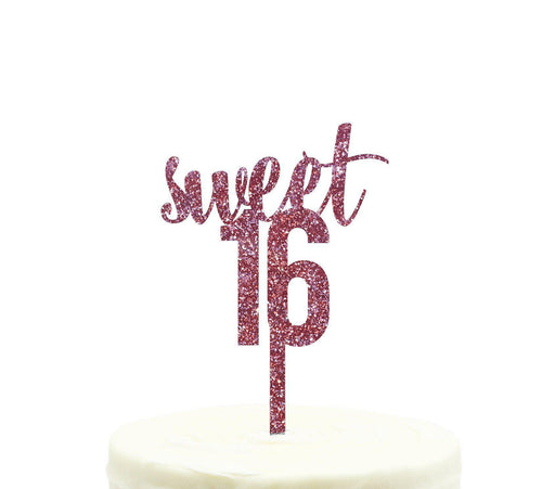 Sweet 16 Glitter Acrylic Birthday Cake Toppers-Set of 1-Andaz Press-Gold-