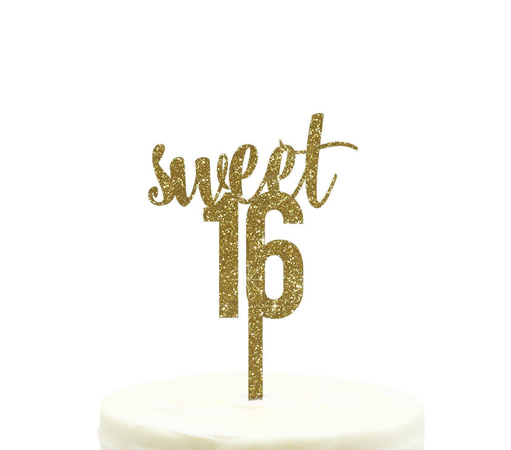 Sweet 16 Glitter Acrylic Birthday Cake Toppers-Set of 1-Andaz Press-Gold-