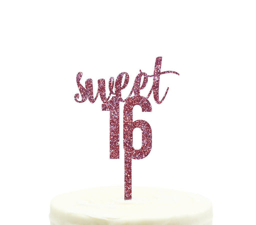 Sweet 16 Glitter Acrylic Birthday Cake Toppers-Set of 1-Andaz Press-Pink-