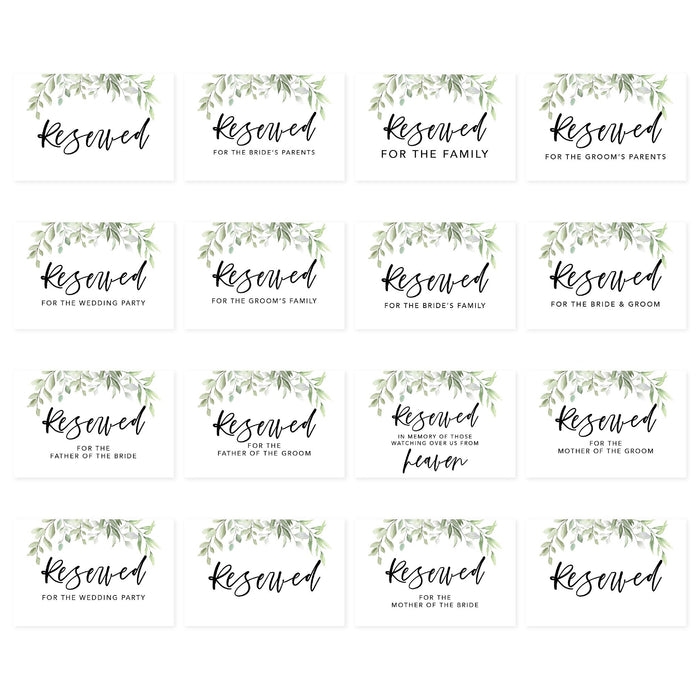 Table Reserved Signs for Wedding Reception, Reserved Family Table Setting Card Signs-Set of 16-Andaz Press-Greenery Foliage-