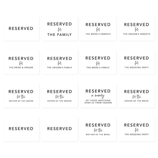 Table Reserved Signs for Wedding Reception, Reserved Family Table Setting Card Signs-Set of 16-Andaz Press-Minimal Modern-