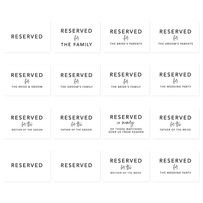 Table Reserved Signs for Wedding Reception, Reserved Family Table Setting Card Signs-Set of 16-Andaz Press-Minimal Modern-