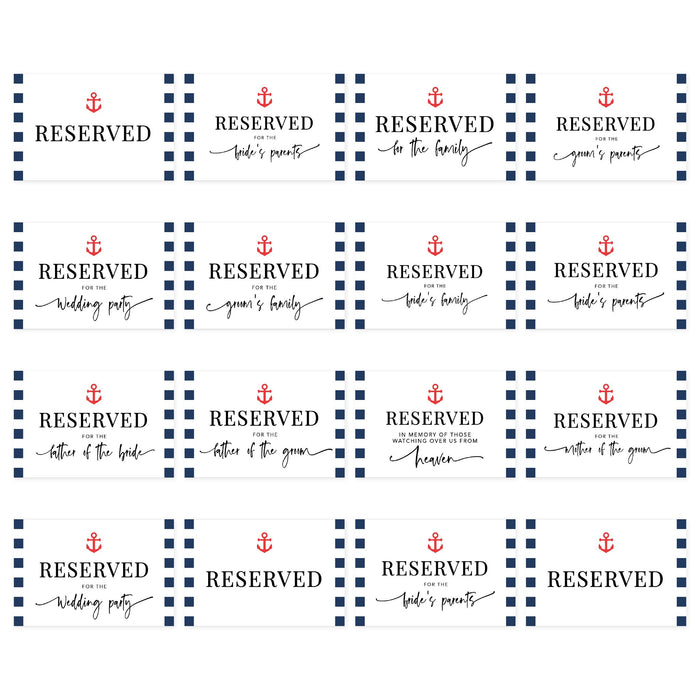 Table Reserved Signs for Wedding Reception, Reserved Family Table Setting Card Signs-Set of 16-Andaz Press-Nautical-