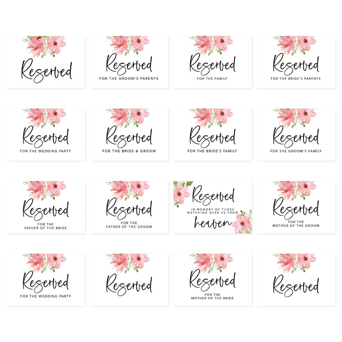 Table Reserved Signs for Wedding Reception, Reserved Family Table Setting Card Signs-Set of 16-Andaz Press-Pink Spring Florals-