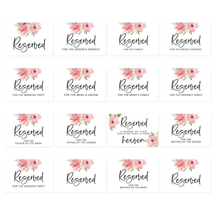 Table Reserved Signs for Wedding Reception, Reserved Family Table Setting Card Signs-Set of 16-Andaz Press-Pink Spring Florals-