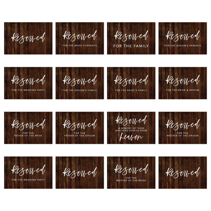 Table Reserved Signs for Wedding Reception, Reserved Family Table Setting Card Signs-Set of 16-Andaz Press-Rustic Wood-