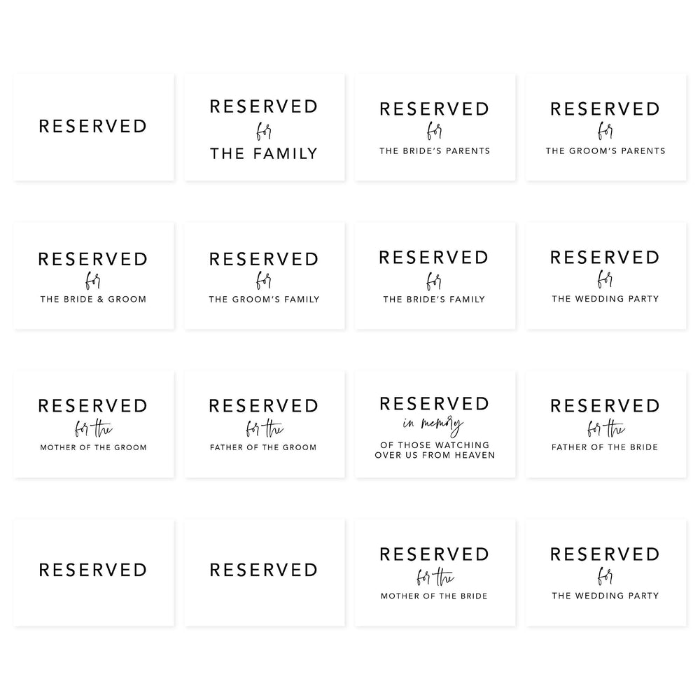 Table Reserved Signs for Wedding Reception, Reserved Family Table Setting Card Signs-Set of 16-Andaz Press-Minimal Modern-