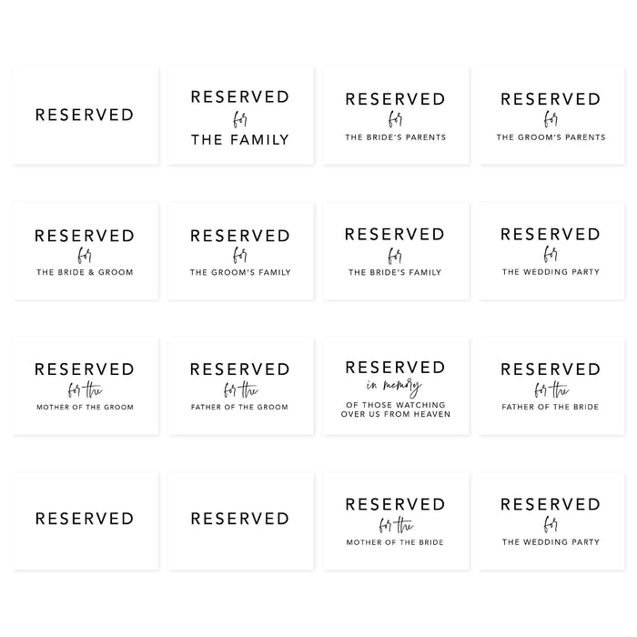 Table Reserved Signs for Wedding Reception, Reserved Family Table Setting Card Signs-Set of 16-Andaz Press-Minimal Modern-