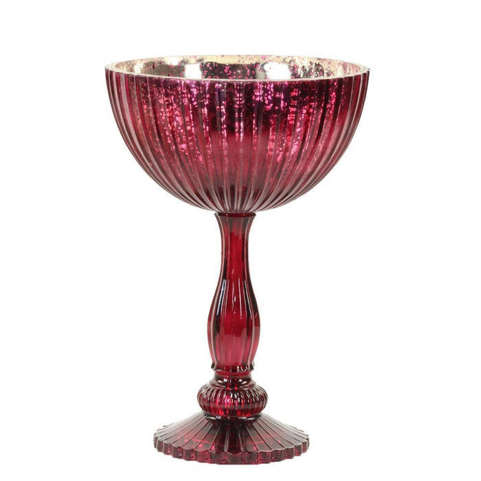 Tall Antique Glass Compote Bowl Pedestal Flower Bowl Centerpiece-Set of 1-Koyal Wholesale-Burgundy-7" D x 10.5" H-