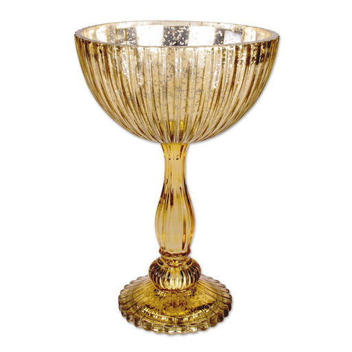 Tall Antique Glass Compote Bowl Pedestal Flower Bowl Centerpiece-Set of 1-Koyal Wholesale-Gold-7" D x 10.5" H-