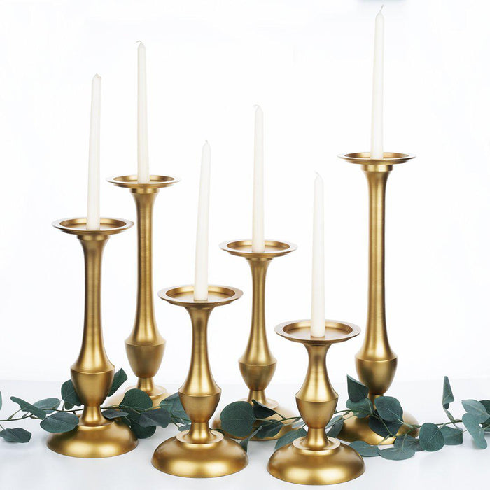 Tall Metal Pillar and Taper Candle Holders, Pedestal Stands, Tiered for Wedding Table Centerpieces-Set of 6-Koyal Wholesale-Gold-