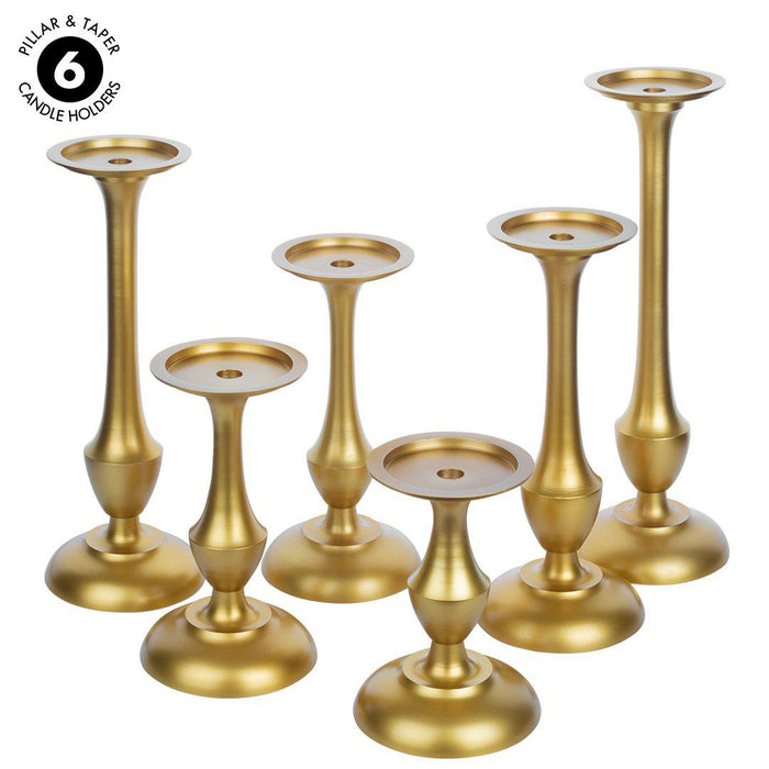 Tall Metal Pillar and Taper Candle Holders, Pedestal Stands, Tiered for Wedding Table Centerpieces-Set of 6-Koyal Wholesale-Gold-
