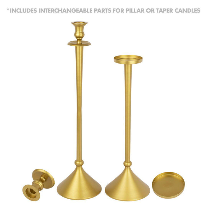 Tall Metal Taper Candlestick Holders with Pillar Candle Tray for Centerpiece Table Decorative-Set of 3-Koyal Wholesale-Gold-