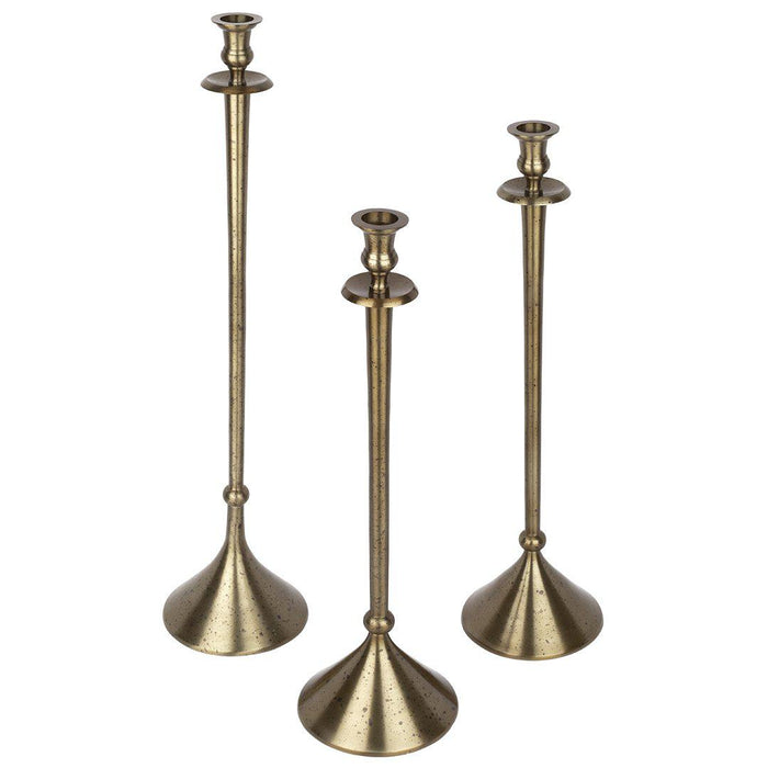 Tall Metal Taper Candlestick Holders with Pillar Candle Tray for Centerpiece Table Decorative-Set of 3-Koyal Wholesale-Antique Gold-