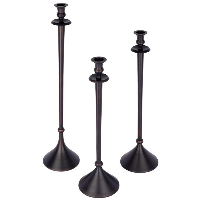 Tall Metal Taper Candlestick Holders with Pillar Candle Tray for Centerpiece Table Decorative-Set of 3-Koyal Wholesale-Bronze-