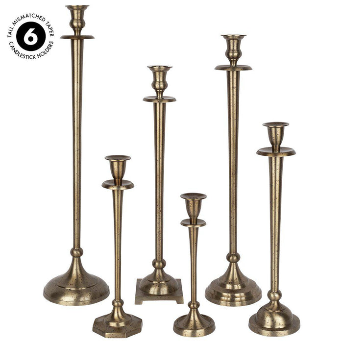 Tall Mismatched Taper Candlestick Holders for Centerpiece Table Decorative for Home, Wedding, Events-Set of 6-Koyal Wholesale-Gold-