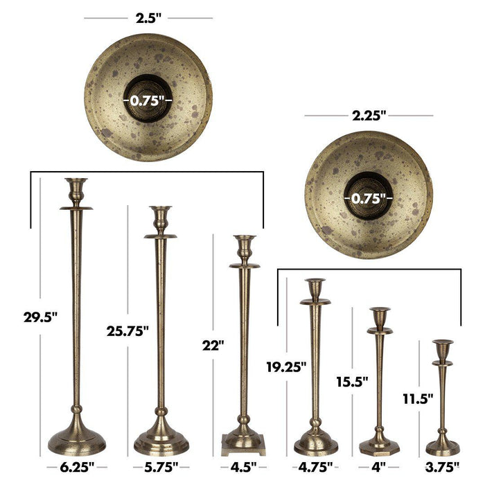 Tall Mismatched Taper Candlestick Holders for Centerpiece Table Decorative for Home, Wedding, Events-Set of 6-Koyal Wholesale-Gold-