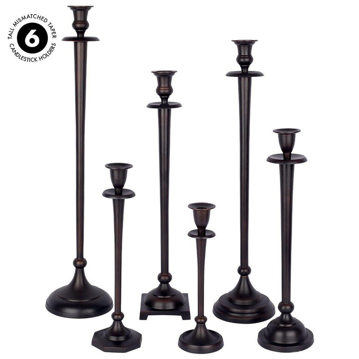 Tall Mismatched Taper Candlestick Holders for Centerpiece Table Decorative for Home, Wedding, Events-Set of 6-Koyal Wholesale-Gold-