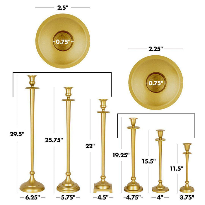 Tall Mismatched Taper Candlestick Holders for Centerpiece Table Decorative for Home, Wedding, Events-Set of 6-Koyal Wholesale-Gold-