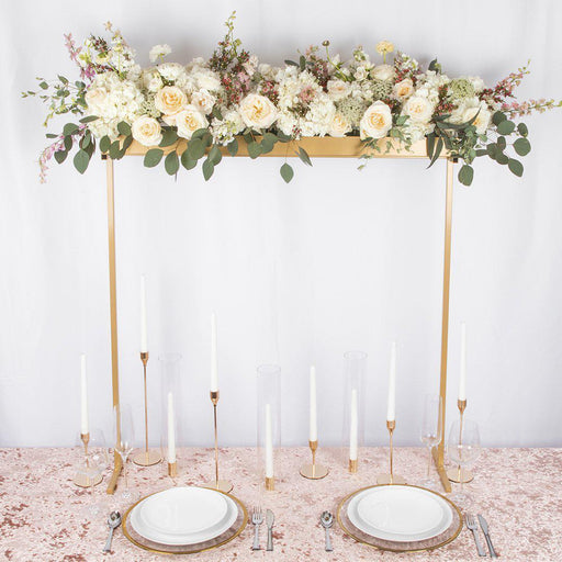 Tall Wedding Vase Centerpieces for Tables, Long Metal Flower Stand Decorations, Tall Candle Decor Tray Stands, Set of 1-Set of 1-Koyal Wholesale-Matte Gold-