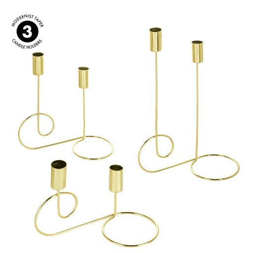 Taper Candlestick Holders Table Decor, Modern Wedding Metal Candlestick Decor Centerpieces-Set of 3-Koyal Wholesale-Gold-