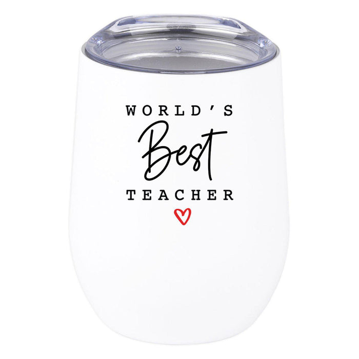 Teacher Appreciation Wine Tumbler with Lid Stemless Stainless Steel Insulated for Teacher Appreciation Week-Set of 1-Andaz Press-World's Best Teacher-