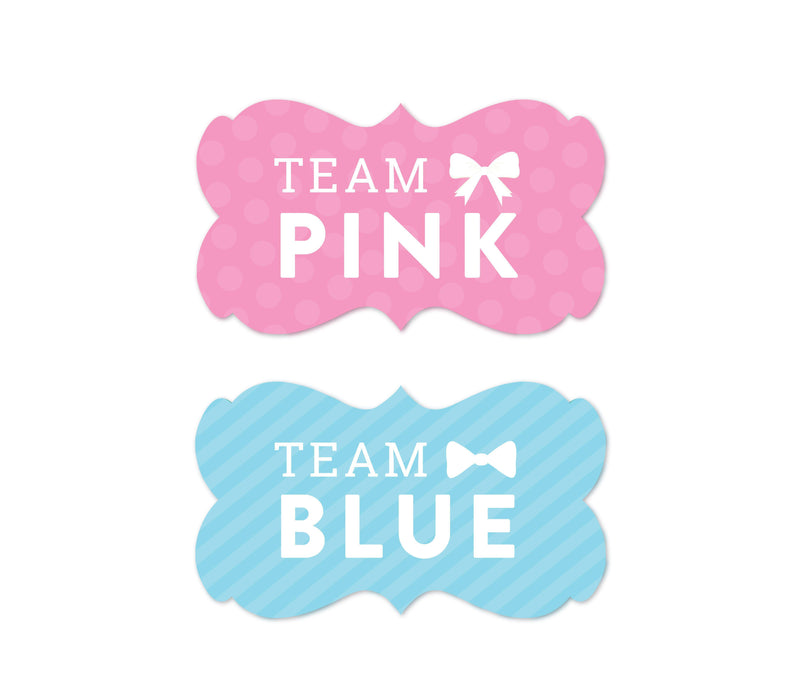 Team Pink/Blue Gender Reveal Baby Shower Fancy Frame Favor Labels-Set of 36-Andaz Press-