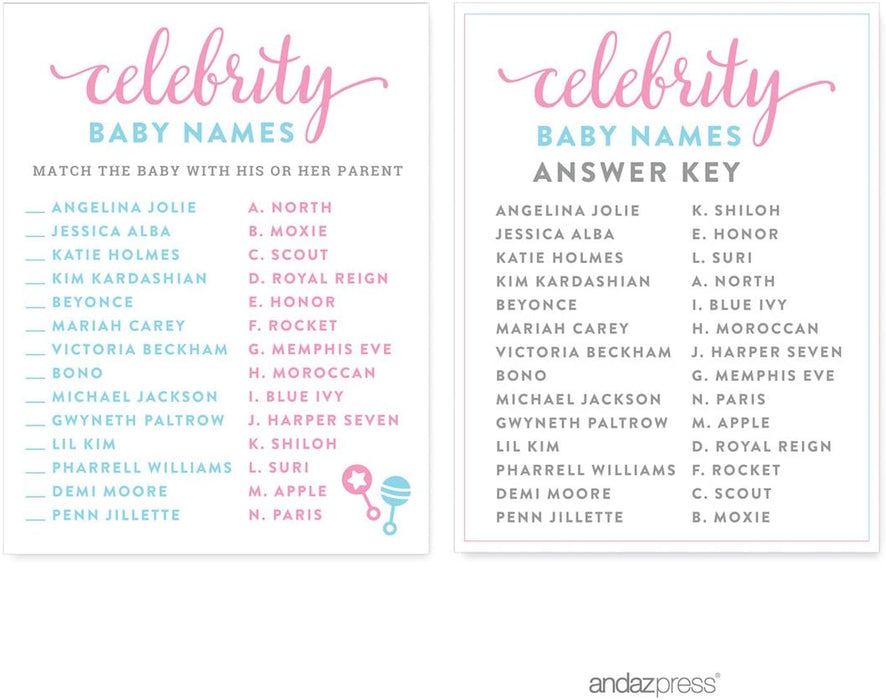 Team Pink/Blue Gender Reveal Baby Shower Games & Fun Activities-Set of 1-Andaz Press-Celebrity Name Game-
