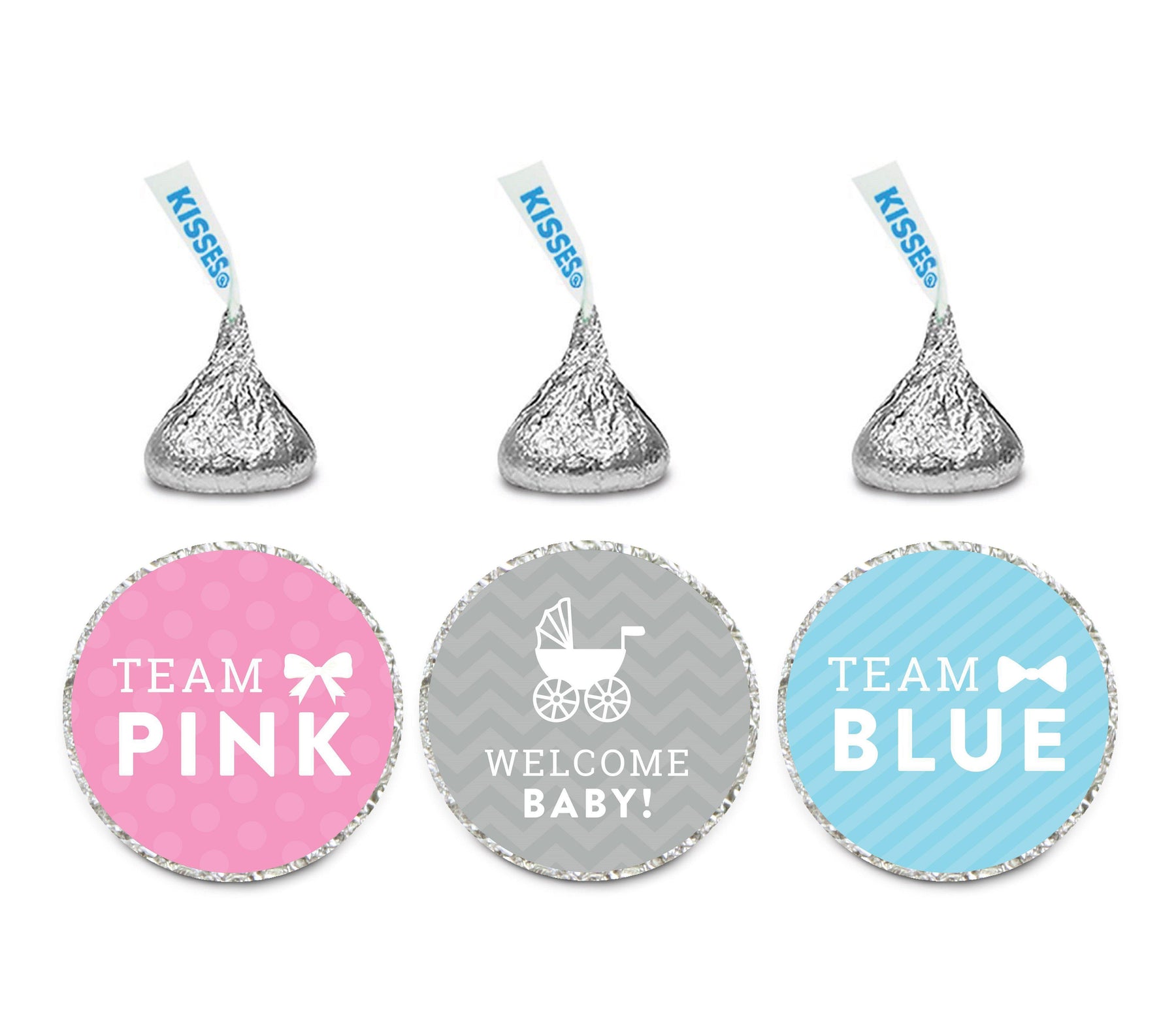 Team Pink/Blue Gender Reveal Baby Shower Hershey's Kisses Stickers-Set of 216-Andaz Press-