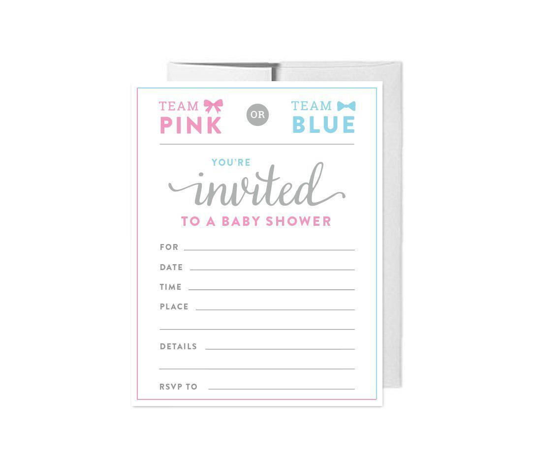 Team Pink/Blue Gender Reveal Baby Shower Party Blank Invitations & Thank Yous-Set of 20-Andaz Press-Invitations-