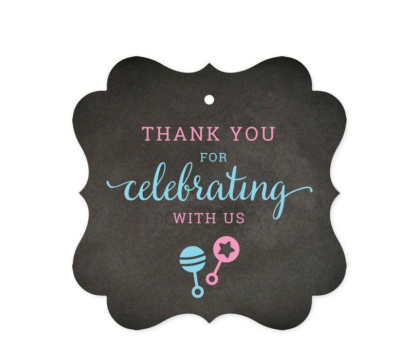 Team Pink/Blue Gender Reveal Baby Shower Party Fancy Frame Gift Tags-Set of 24-Andaz Press-