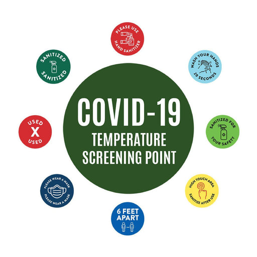 Temperature Check Stop, Round Covid Business Signs Vinyl Sticker Decals-Set of 50-Andaz Press-Temperature Screening Point-