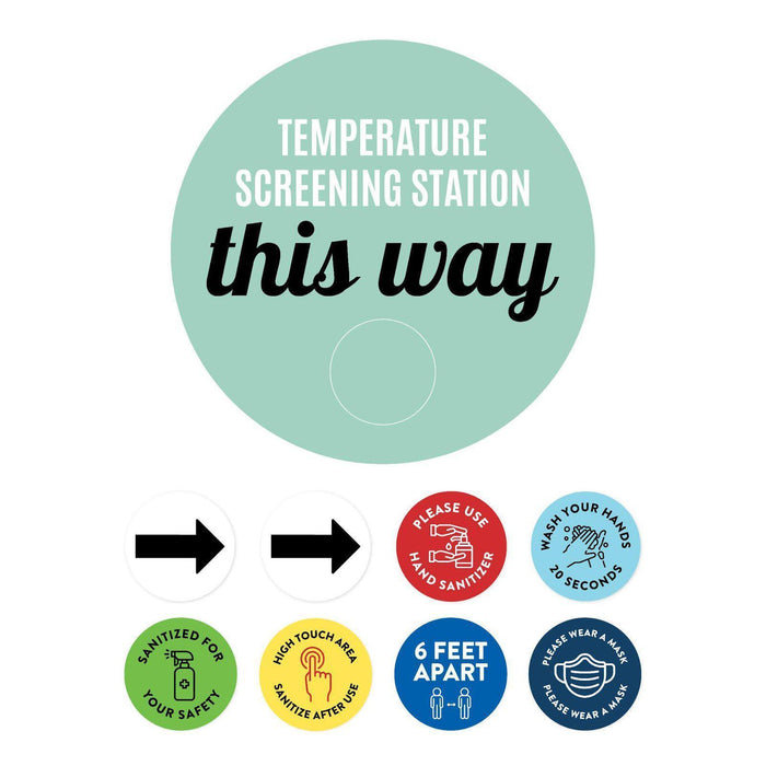 Temperature Check Stop, Round Covid Business Signs Vinyl Sticker Decals-Set of 50-Andaz Press-Temperature Screening Station-