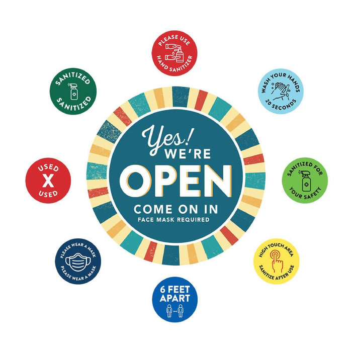 Temporary Store Office Hours for Social Distancing Round Business Signs, Vinyl Sticker Decals-Set of 50-Andaz Press-We Are Open-