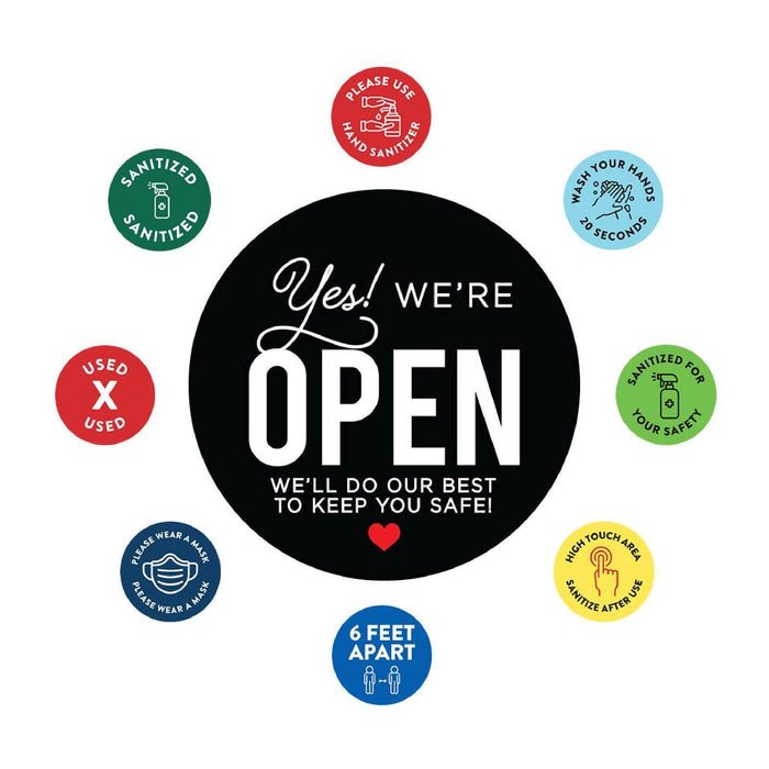 Temporary Store Office Hours for Social Distancing Round Business Signs, Vinyl Sticker Decals-Set of 50-Andaz Press-We Are Open-