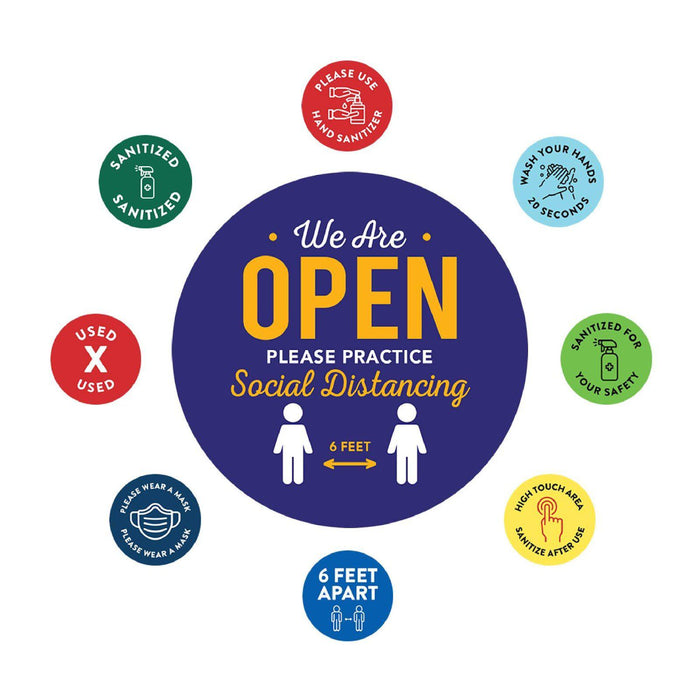 Temporary Store Office Hours for Social Distancing Round Business Signs, Vinyl Sticker Decals-Set of 50-Andaz Press-We Are Open-