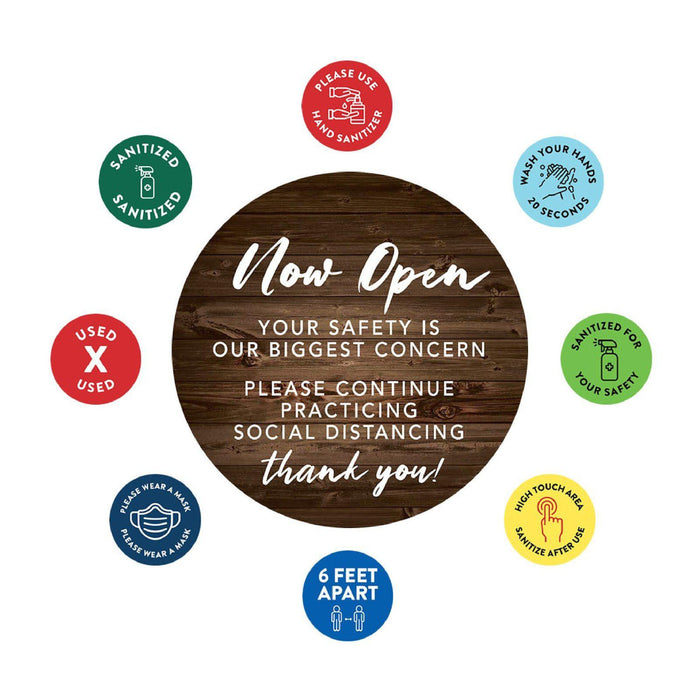 Temporary Store Office Hours for Social Distancing Round Business Signs, Vinyl Sticker Decals-Set of 50-Andaz Press-We Are Open-