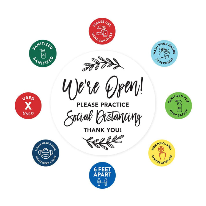 Temporary Store Office Hours for Social Distancing Round Business Signs, Vinyl Sticker Decals-Set of 50-Andaz Press-We Are Open-