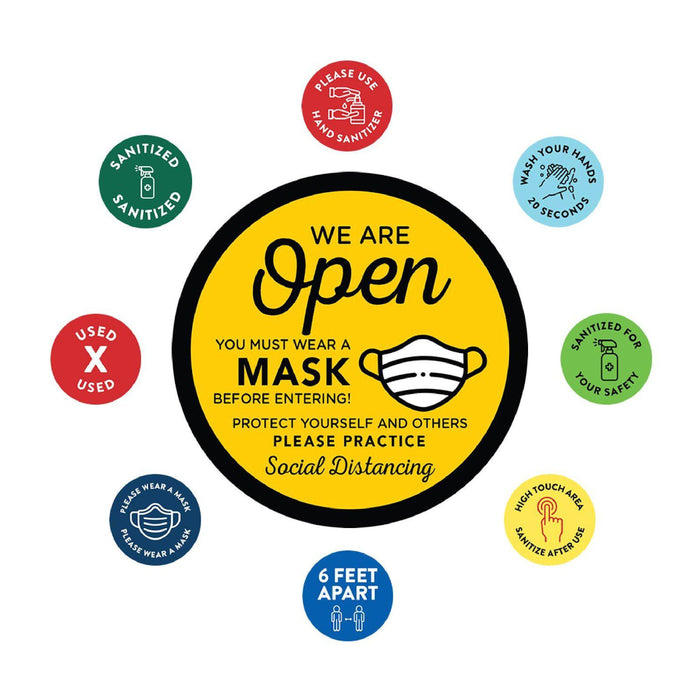 Temporary Store Office Hours for Social Distancing Round Business Signs, Vinyl Sticker Decals-Set of 50-Andaz Press-We Are Open-