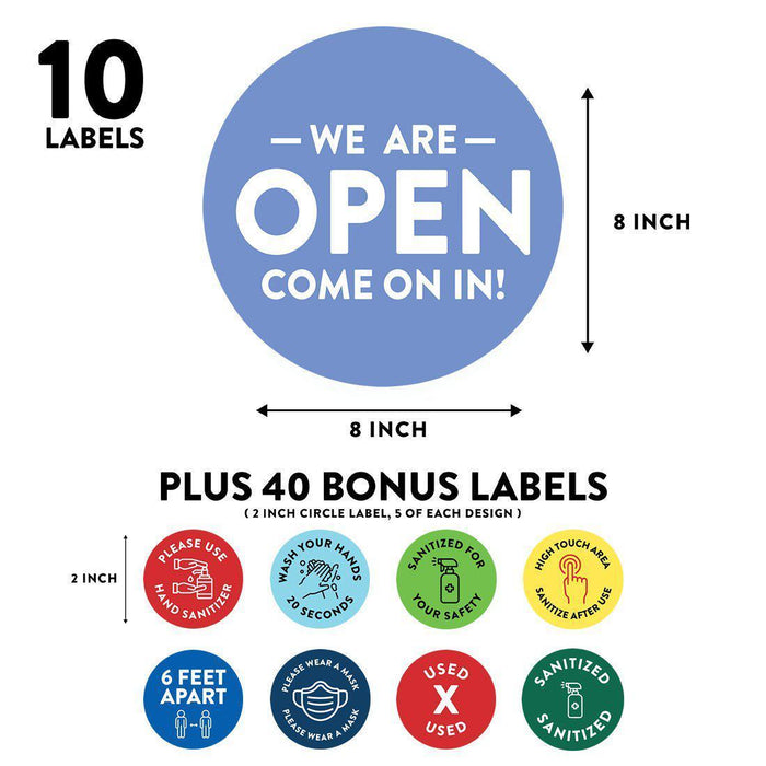Temporary Store Office Hours for Social Distancing Round Business Signs, Vinyl Sticker Decals-Set of 50-Andaz Press-We Are Open-