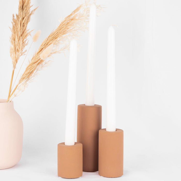 Terracotta Minimalist Ceramic Taper Candle Holders Modern Candle Holders-Set of 3-Koyal Wholesale-Terracotta-