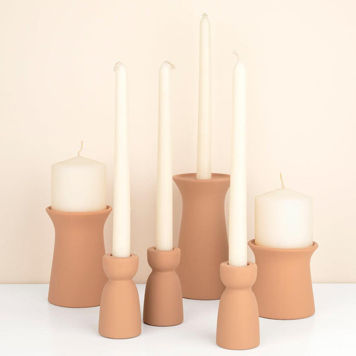 Terracotta Pillar and Taper Candle Holders, Modern Boho Stoneware Candle Holders-Set of 6-Koyal Wholesale-Terracotta-